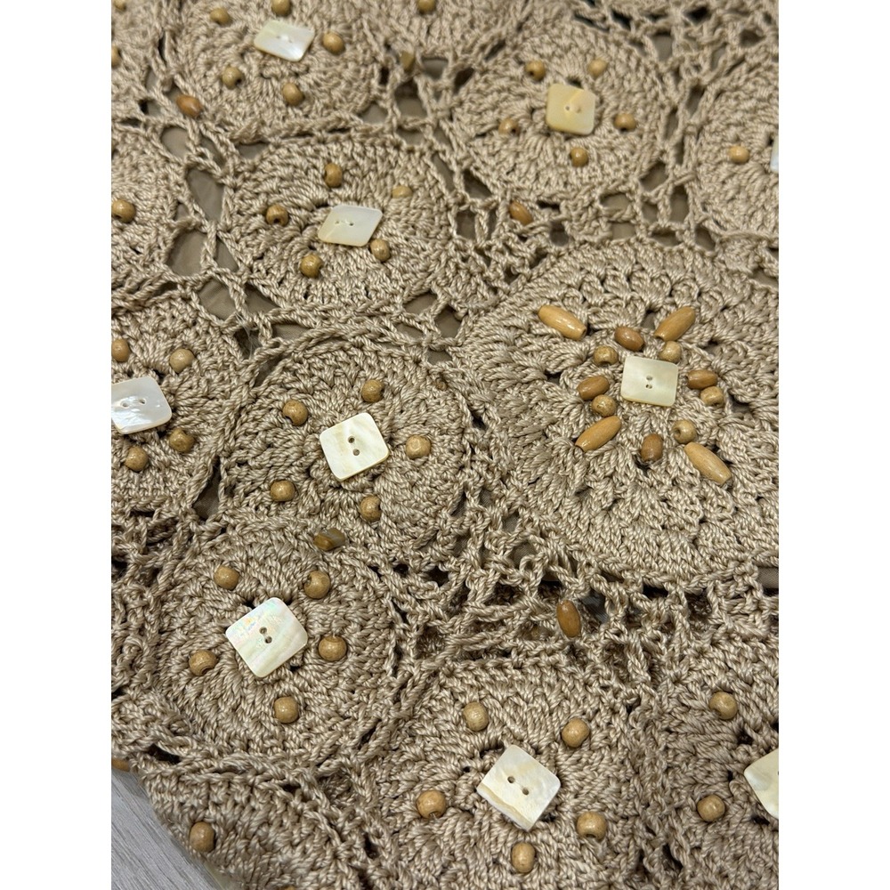 Vintage The Sak Crochet Hobo Bag Y2K Boho Wood Bead Shell Shoulder Purse Slouchy - Picture 10 of 10